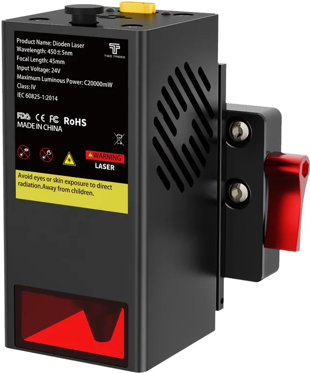 TC20 20W lasermodule – Compatibel met CNC TTC450/TTC450 Pro laser graveermachine - gecomprimeerde spot fixfocus lasermodule met luchttoevoermondstuk