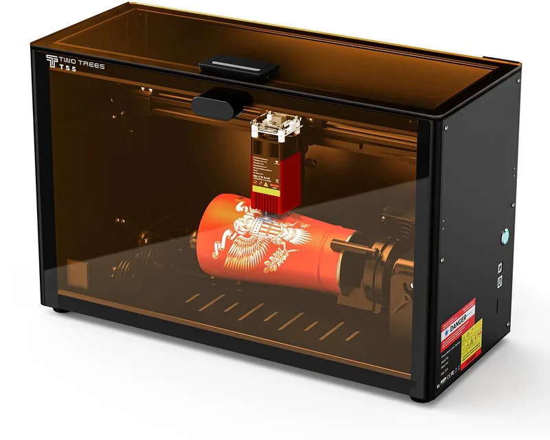 TS5 7W Roterende Lasergraveerder - 249 x 123 x 123 mm Gravuregebied - Vooraf Gemonteerde CNC-machine - voor Graveren op Ronde Voorwerpen van Hout, Metaal, Glas - Laser Graveermachine van Two Trees – productfoto