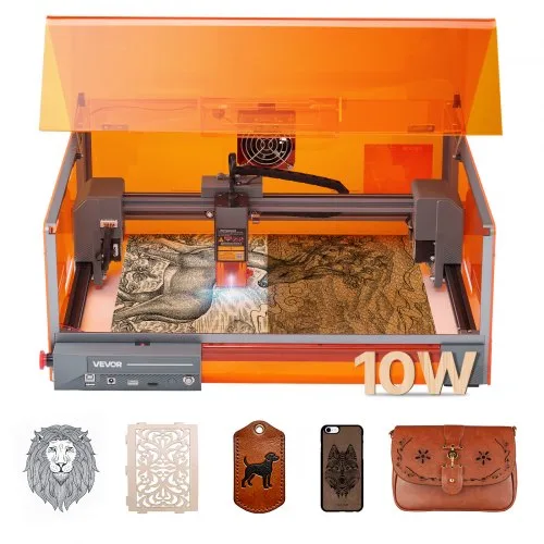 Lasergraveerder, 10 W, Lasergraveer- en snijmachine met behuizing, lasersnijder, graveermachine, werkgebied 300x300 mm, 7000 mm/min, voor hout, leer, glas, bepaalde metalen, klasse 1